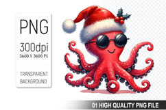 Watercolor Christmas Octopus Clipart PNG Bundle, 23 Designs Product Image 5