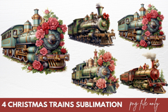 Christmas Trains Sublimation Clipart Product Image 1