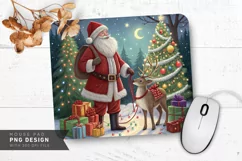 Santa and Reindeer in Holiday Forest Mouse Pad Sublimation Product Image 1