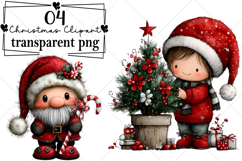 Cute Santa Claus Christmas Clipart Watercolor PNG Product Image 1