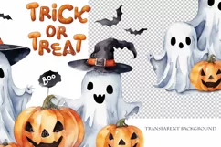 Trick or Treat, Halloween Lettering PNG, Ghost and Pumpkin Product Image 4