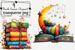Whimsical Cute Book Lover Clipart Watercolor PNG Product Image 1