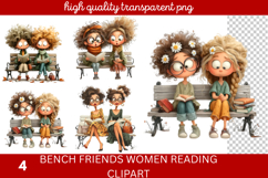 Bench friends Women reading Clipart Product Image 1
