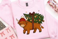 Highland Cow Christmas PNG, Christmas Tree Carrying Cow Product Image 3