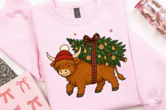 Highland Cow Christmas PNG, Christmas Tree Carrying Cow Product Image 3