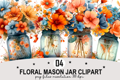 Whimsical Floral Mason Jar Clipart Watercolor png Product Image 1
