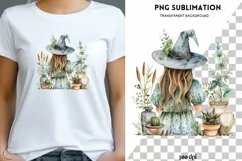 Gardening Witch PNG, Digital Prints, Mystical Artwork, Plant Product Image 1