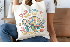 Shell-f Care Turtle PNG, Faux Embroidery Coastal Sublimation Product Image 4
