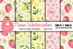 Neon Watercolor Stripes Pattern PaperJPG Product Image 1