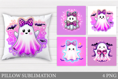 Cute Ghost Pillow Design. Halloween Pillow Sublimation Product Image 1