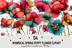 Whimsical Spring Poppy Flower Clipart Watercolor PNG Product Image 1
