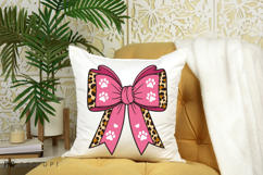 Pink Bow With Leopard Print And Paw Prints Sublimation PNG Product Image 4