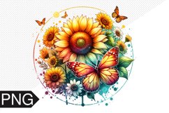 Butterfly and Sunflower Sublimation - Clipart PNG Design Product Image 1