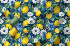 Vibrant Lemons and Blue Florals Patterns, Lemon Seamless PNG Product Image 4