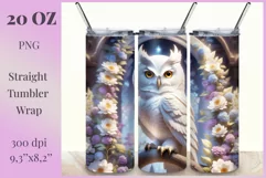 Sublimation Tumbler Wrap 3D White Owl / Png file Product Image 1