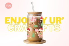 Cute Gingerbread Christmas Can Glass Wrap PNG Libbey glass Product Image 4