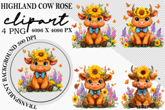 Whimsical Highland Cow Rose Clipart Clipart Product Image 1