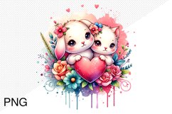 Baby Animals With Heart With Flowers- Clipart Sublimation Product Image 1