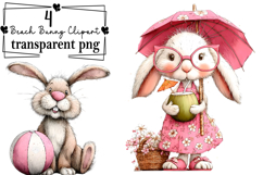 Whimsical Beach Bunny Clipart Watercolor PNG Product Image 1