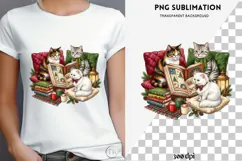 Christmas bookish cat png design for T-shirts Product Image 4