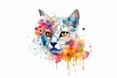 Watercolor Cats with flowers sublimation designs png bundle Product Image 5