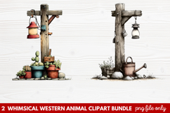 2 Whimsical Western Animal Clipart | Cute Cowboy Animals PNG Product Image 1