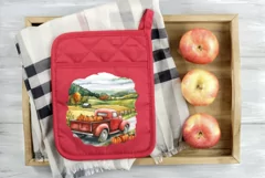 Red Farm Truck Illustration, Watercolor Pumpkins Sublimation Product Image 4