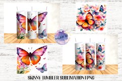 Watercolor Butterflies 20 OZ Tumbler Sublimation Design PNG Product Image 4