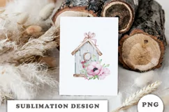 Watercolor Spring birdhouse sublimation png Product Image 4