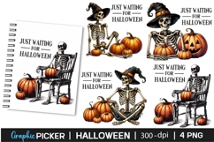 Just waiting for Halloween PNG, Funny Skeleton Halloween PNG Product Image 1