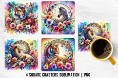 Animals Florals Stained Glass Square Coaster| Coaster PNG Product Image 1