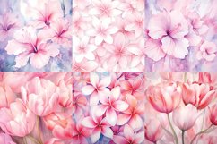 Watercolor white pink flower printable digital papers Product Image 4