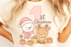 Pink Snowman Baby First Christmas PNG, Baby&#039;s First PNG Product Image 1