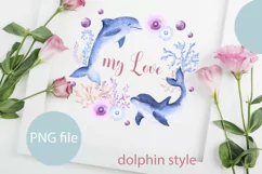 Be my love valentine watercolor dolphin Png Sublimation Product Image 2