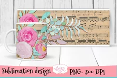 Musical mug wrap for sublimation, floral mug PNG Product Image 3
