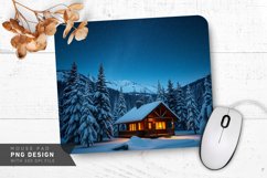 Cozy Mountain Cabin Surrounded by Snow Mouse Pad PNG Product Image 1