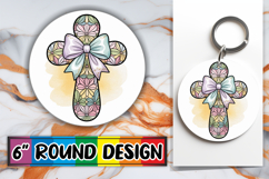 Blissful Keychain Round PNG Style, Cross and Bow Product Image 1