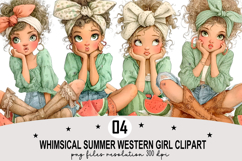 Whimsical Summer Western Girl Clipart Watercolor png Product Image 1