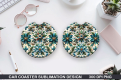 Flower Car Coaster Sublimation| Winter Flowers Coaster PNG Product Image 1