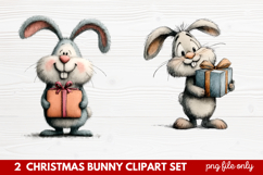 2 Christmas Bunny Clipart Set | Cute Holiday Bunny PNG Illus Product Image 1