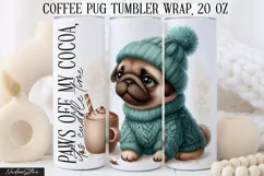 Cute Pug Coffee Tumbler Wrap|Sublimation PNG. Product Image 1