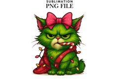 Funny Christmas green cat png design for T-shirts Product Image 1