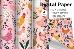 Hen Pattern Background Wallpaper Digital Paper Product Image 1
