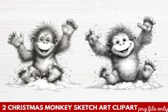 Christmas Monkey Sketch Art Clipart | Hand-Drawn Holiday Product Image 1