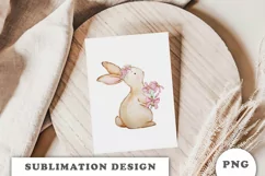 Watercolor Bunny with flowers Sublimation Design PNG Product Image 4