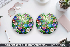 Flower Car Coaster Sublimation| Summer Flowers Coaster PNG Product Image 1