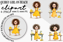 Whimsical Quirky Girl on Beach PNG Clipart Watercolor png Product Image 1
