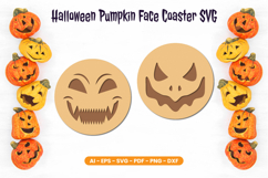Halloween Pumpkin Face Coaster SVG | Laser Cut Product Image 1
