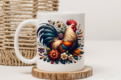Folk Art Rooster PNG, Rustic Farmhouse Floral Sublimation Product Image 3