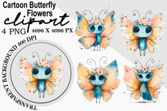 Whimsical Cartoon Butterfly Flowers Clipart Watercolor png Product Image 1
